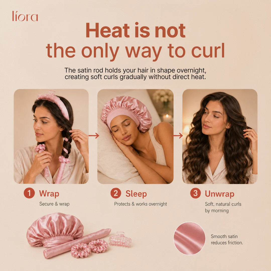 Líora Overnight Curl Set — before and after heatless curls